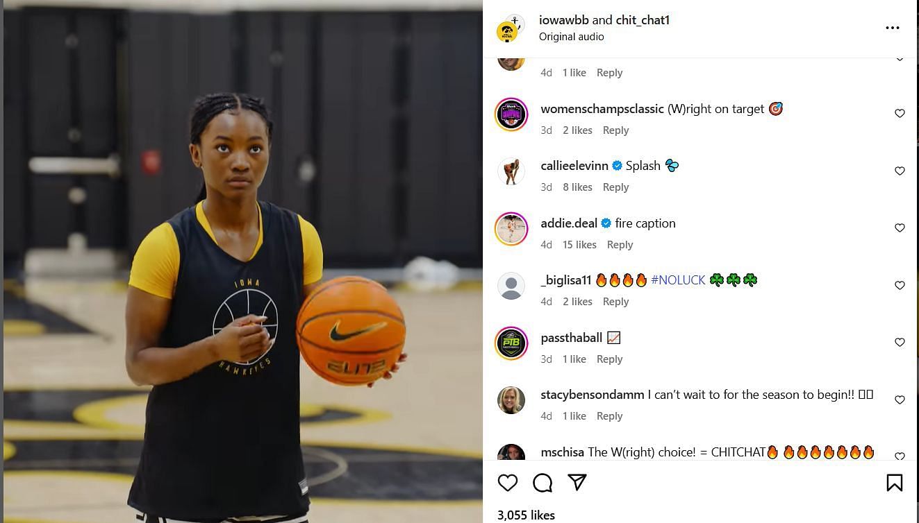 Callie Levin hypes incoming Iowa teammate Chazadi Wright on IG. Image via @iowawbb